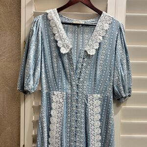 Maje Blue and White Lace Detail Dress